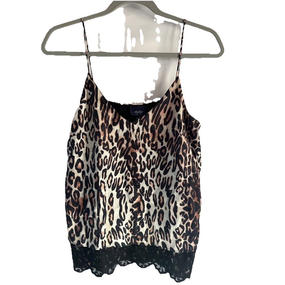 Daytrip Leopard Print Camisole Top Black Lace Trim V-Neck Spaghetti Strap Small‎